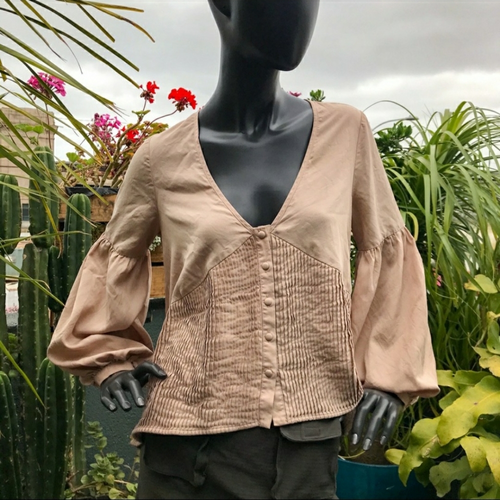 Stunning Plunge Neck Poets Blouse by Sancia